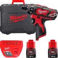 Дриль-шурупокрут акумуляторний MILWAUKEE, M12 BD-202C, 30Нм (+ заряд.пристрій, 2 акум.Х 2Аг, кейс)
