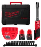 Акумуляторный безщітковий кутовий гайковерт - тріскачка M12 FPTR-202X оберт момент 81Nm MILWAUKEE (+13 метричних головок, 3 адап